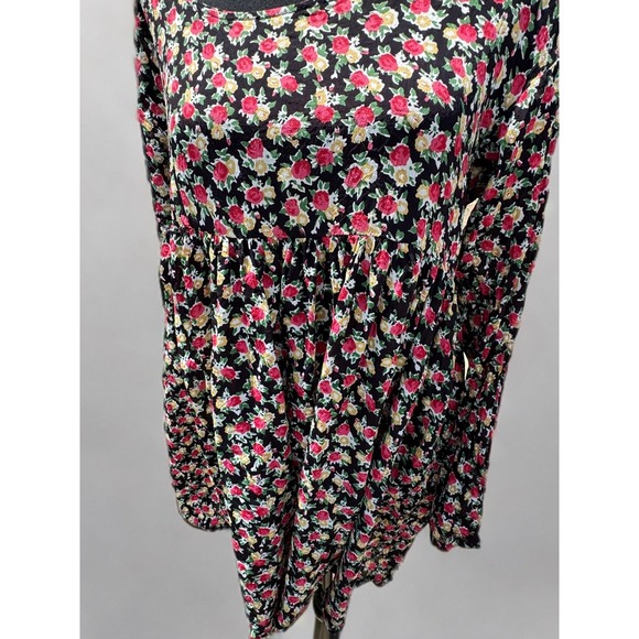 Vintage 90s Zofus Grunge‎ Long Sleeve Floral Black Mini Babydoll Dress size S - Picture 4 of 6